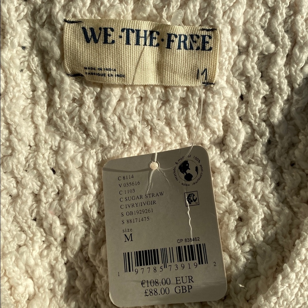 Free People NWT We The Free Ava Cropped Sweater Vest In Sugar Straw Size M - Picture 15 of 17
